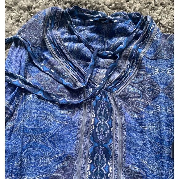 Lucky Brand Blue Paisley Print Boho CHIFFON TIE Blouse Tunic Top SZ M - Picture 3 of 5